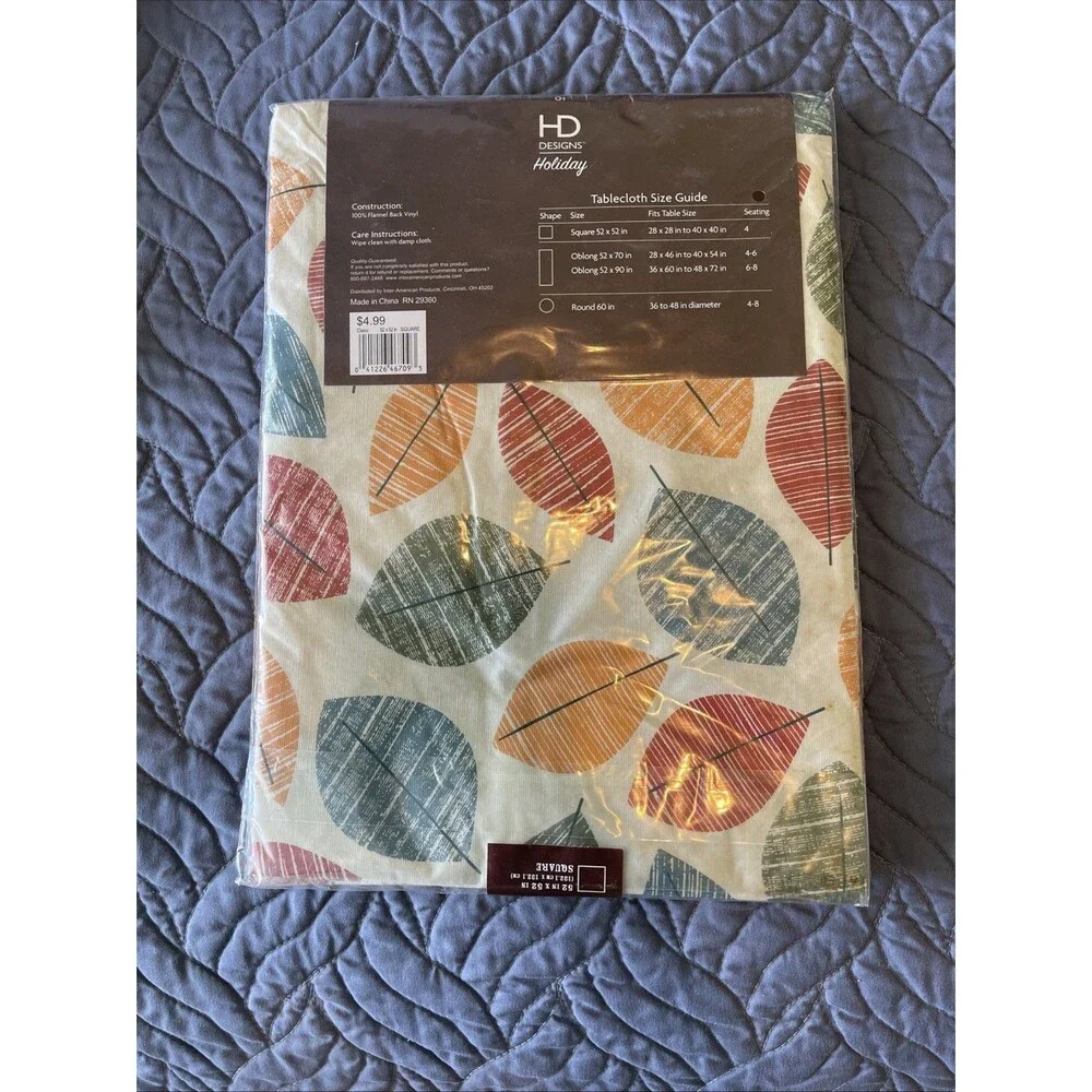 HD Designs Outdoors Tablecloth Oblong 52”x52” 100 % Polyester Fall Design